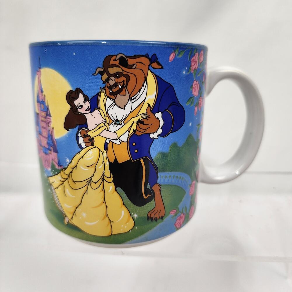 Vintage 1990s Walt Disney Store Beauty And The Beast Coffee Mug Blue Japan